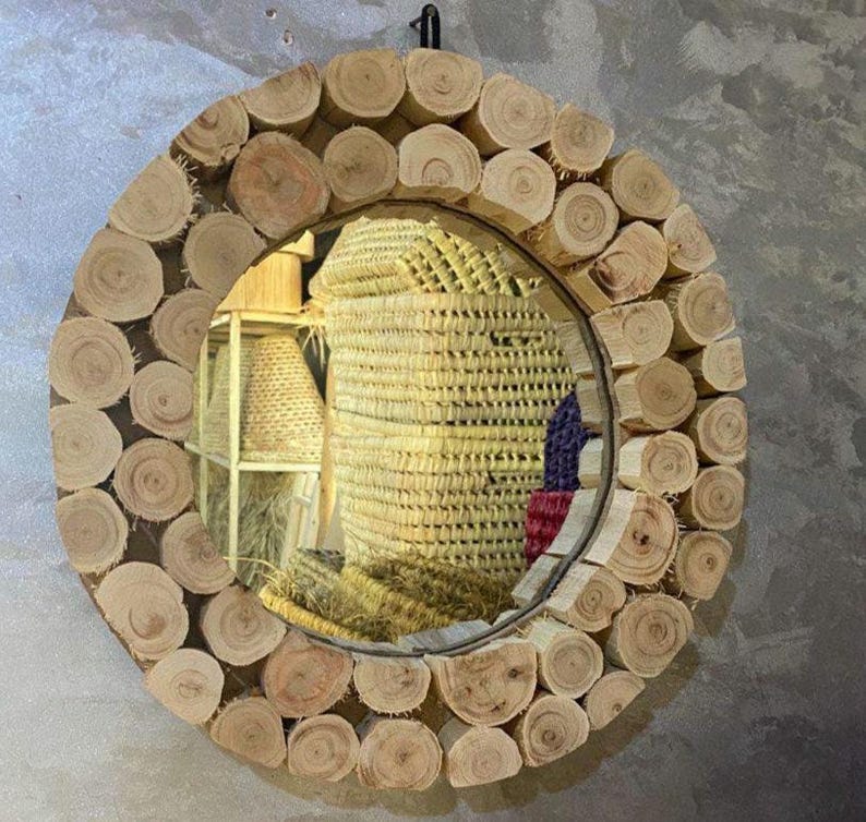 Round Rustic Wooden Frame Mirror – Handmade Natural Design