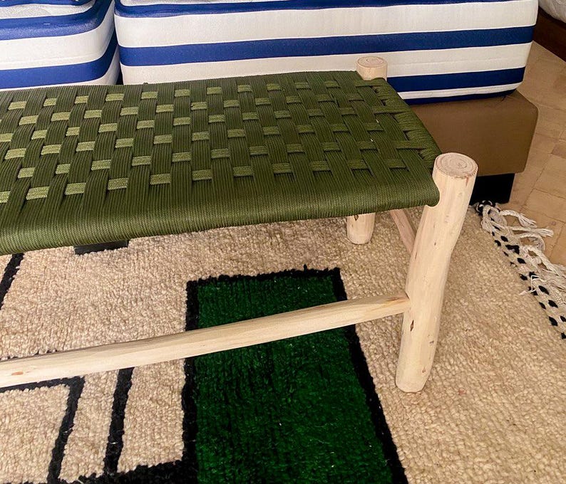 Wooden Bench with Green Nylon Seat