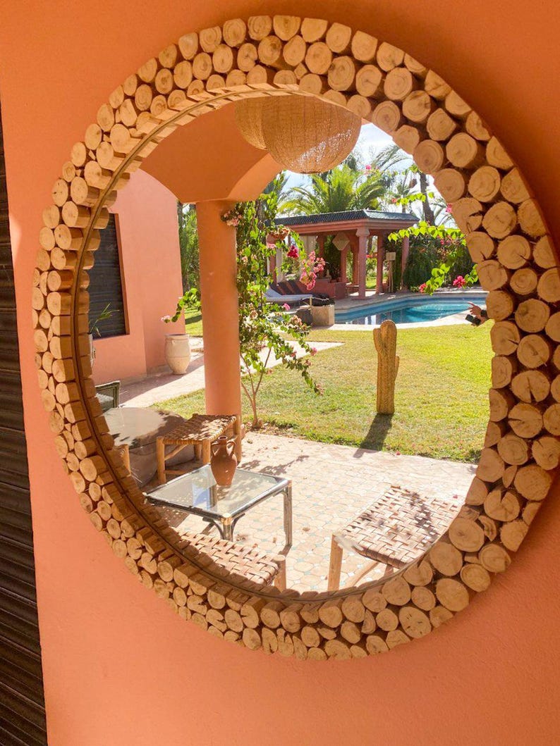 Round Rustic Wooden Frame Mirror – Handmade Natural Design