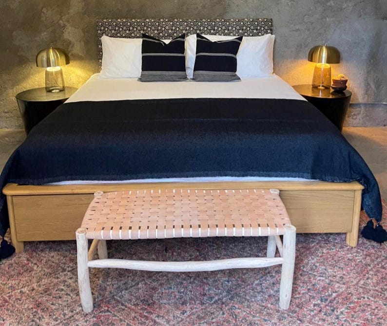Handmade Moroccan Bench in Black and Brown Leather