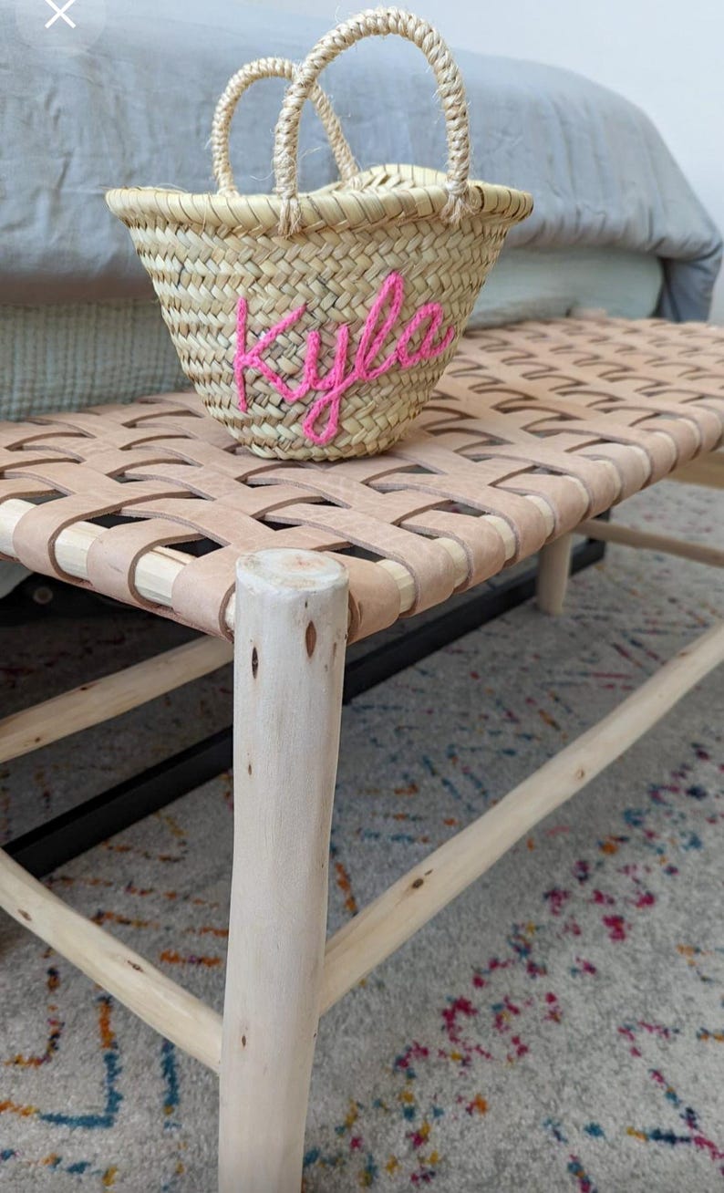 Handmade Moroccan Bench in Black and Brown Leather
