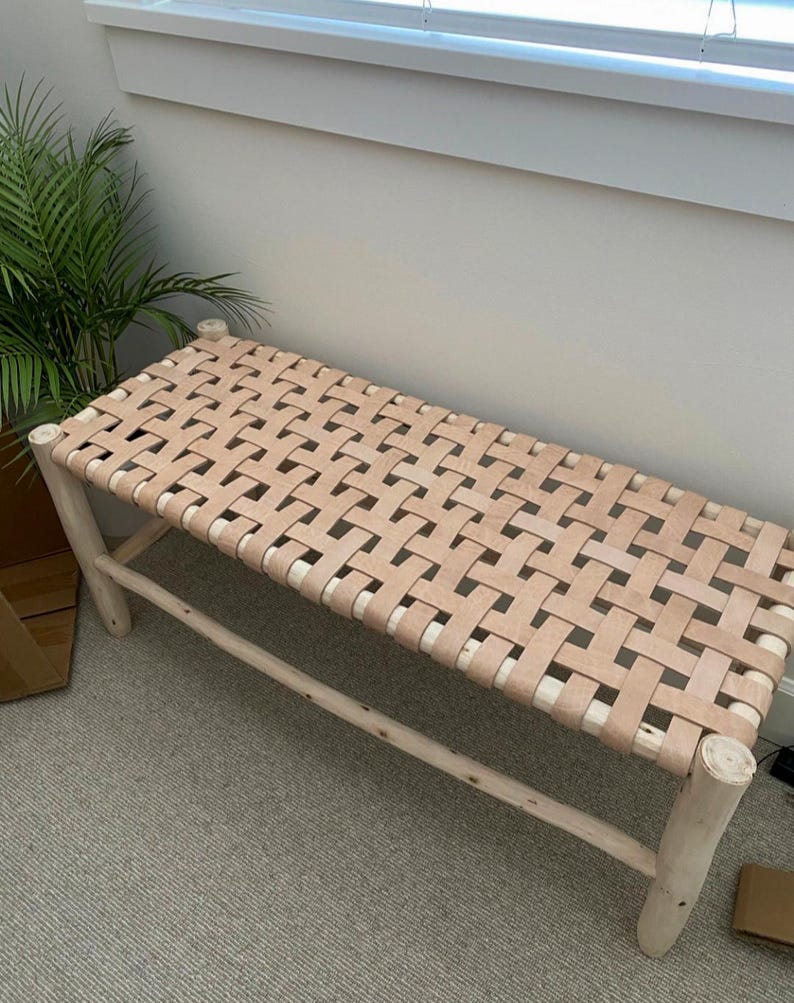 Handmade Moroccan Bench in Black and Brown Leather