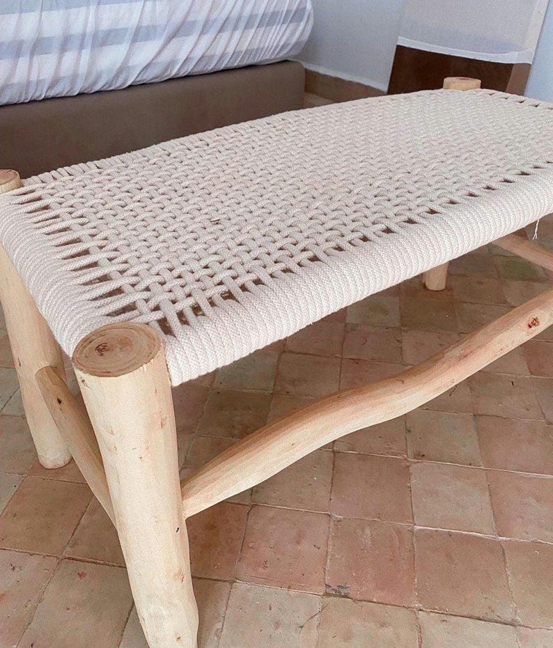 Handwoven Bench – Natural Wood & Cotton Cord