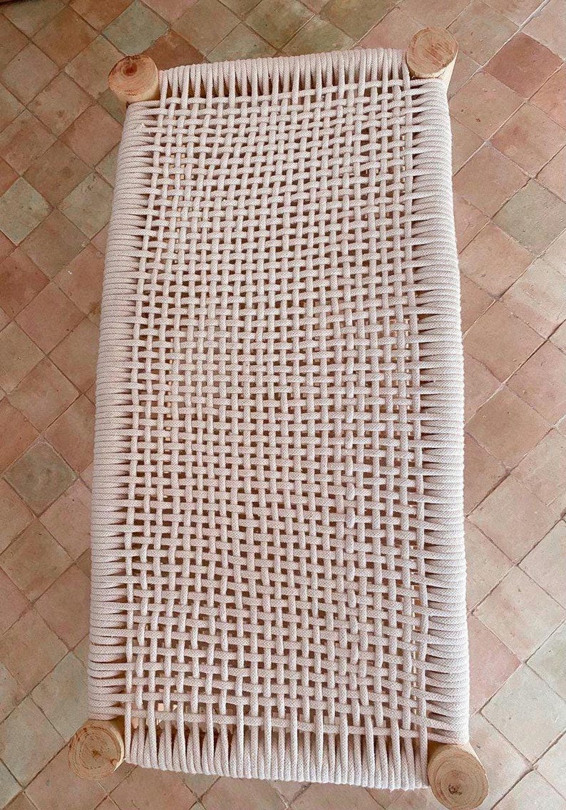 Handwoven Bench – Natural Wood & Cotton Cord
