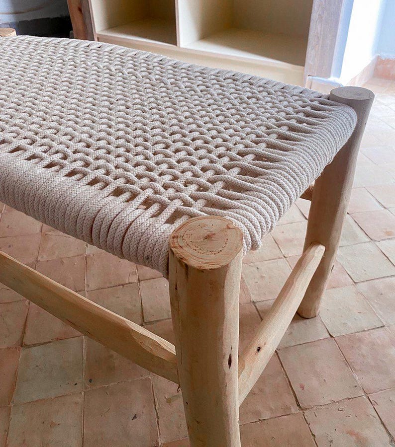 Handwoven Bench – Natural Wood & Cotton Cord
