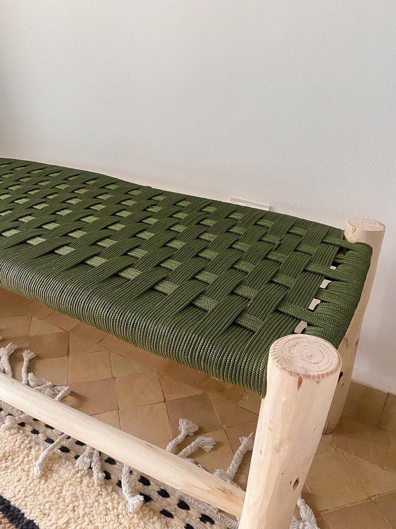Wooden Bench with Green Nylon Seat