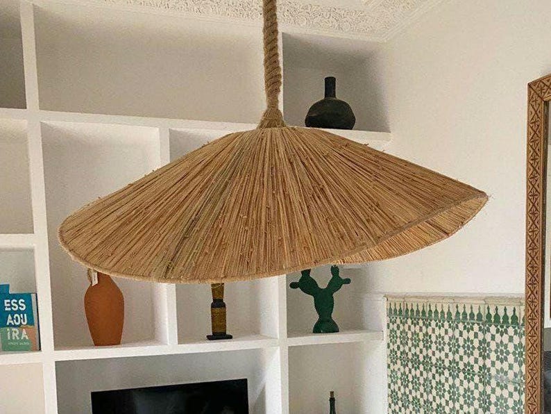Flat Raffia Pendant – Natural Woven Boho Ceiling Light