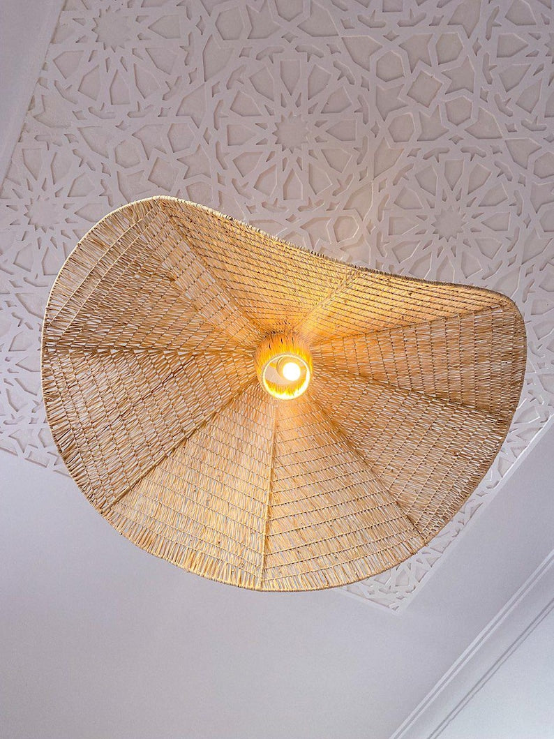 Flat Raffia Pendant Light – Bohemian Ceiling Lamp