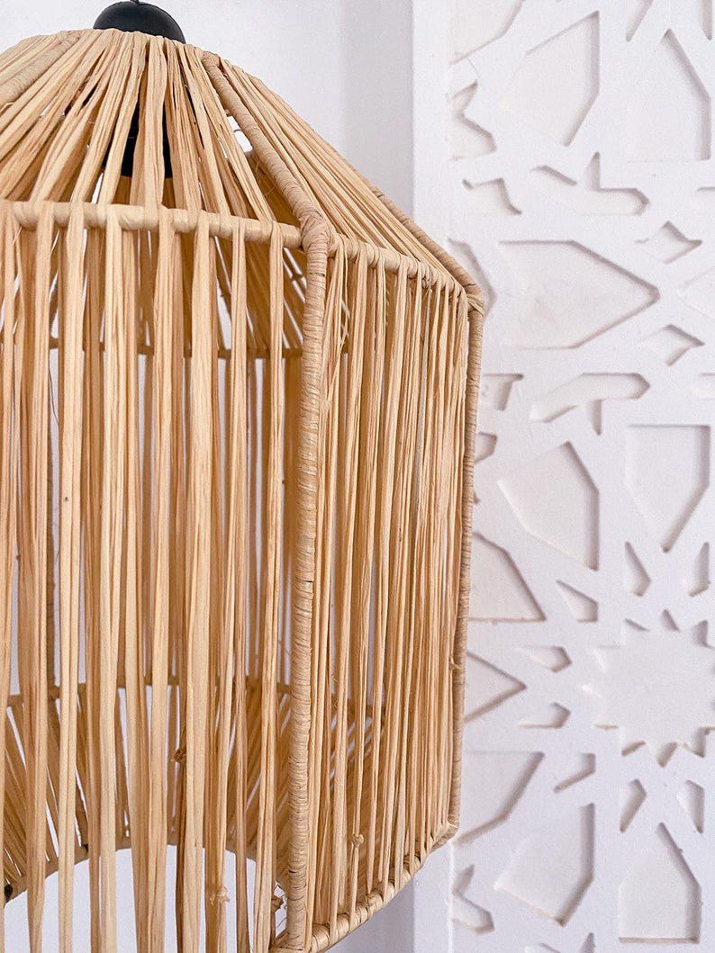 Raffia Pendant Light – Handmade Natural Fiber Lampshade