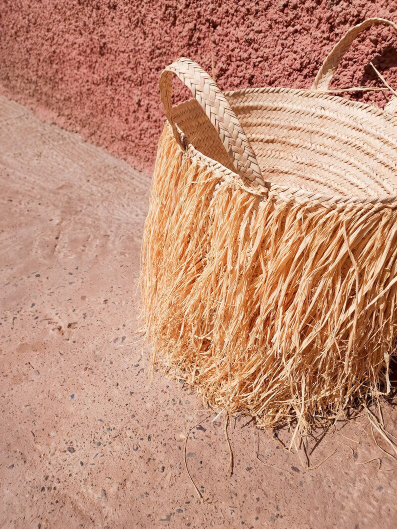 Handwoven Basket in Natural Raffia