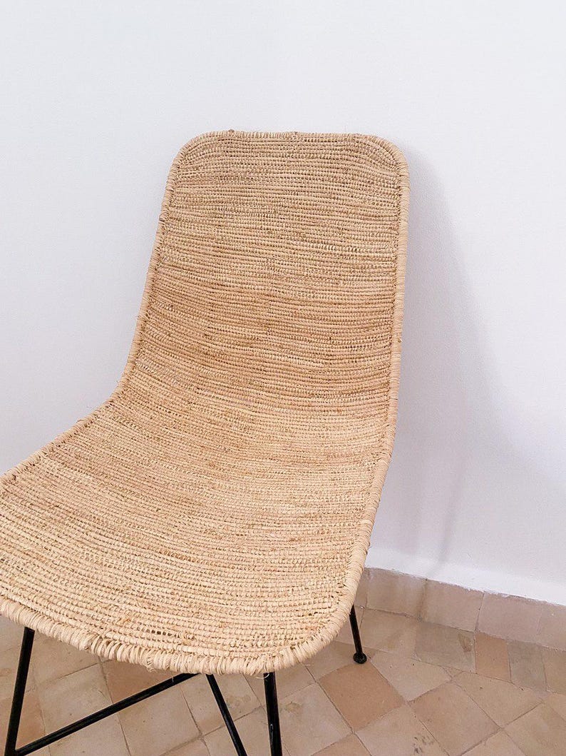 Handmade Wicker Dining Chair – Natural Palm Leaf & Metal Base