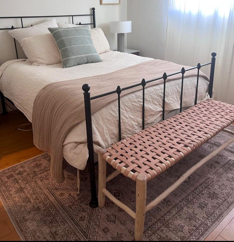 Handmade Moroccan Bench in Black and Brown Leather