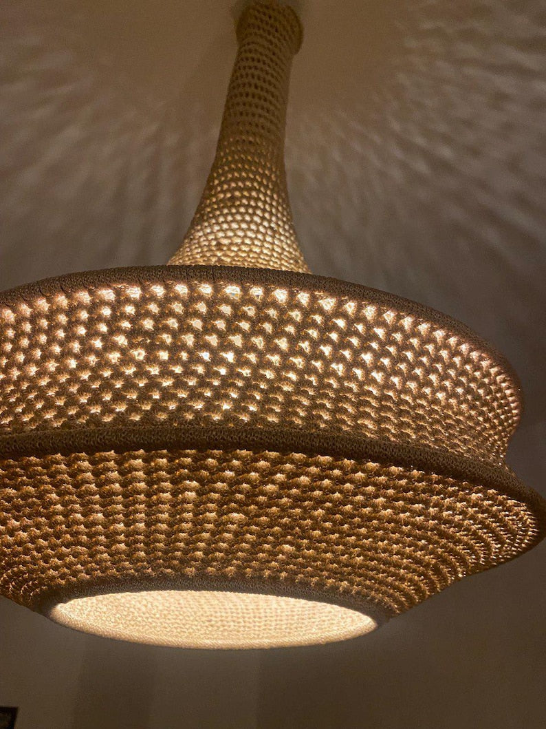 Moroccan Handmade Chandelier – Metal & Cord Boho Ceiling Light