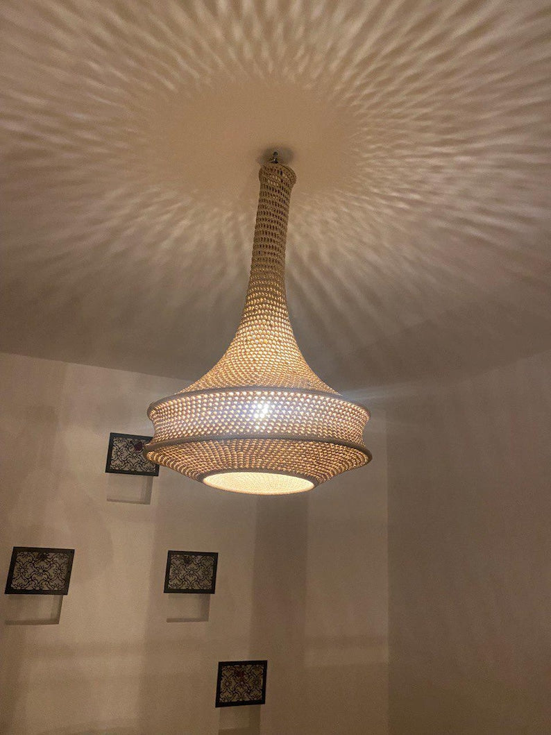 Moroccan Handmade Chandelier – Metal & Cord Boho Ceiling Light