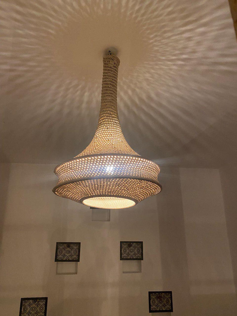 Moroccan Handmade Chandelier – Metal & Cord Boho Ceiling Light