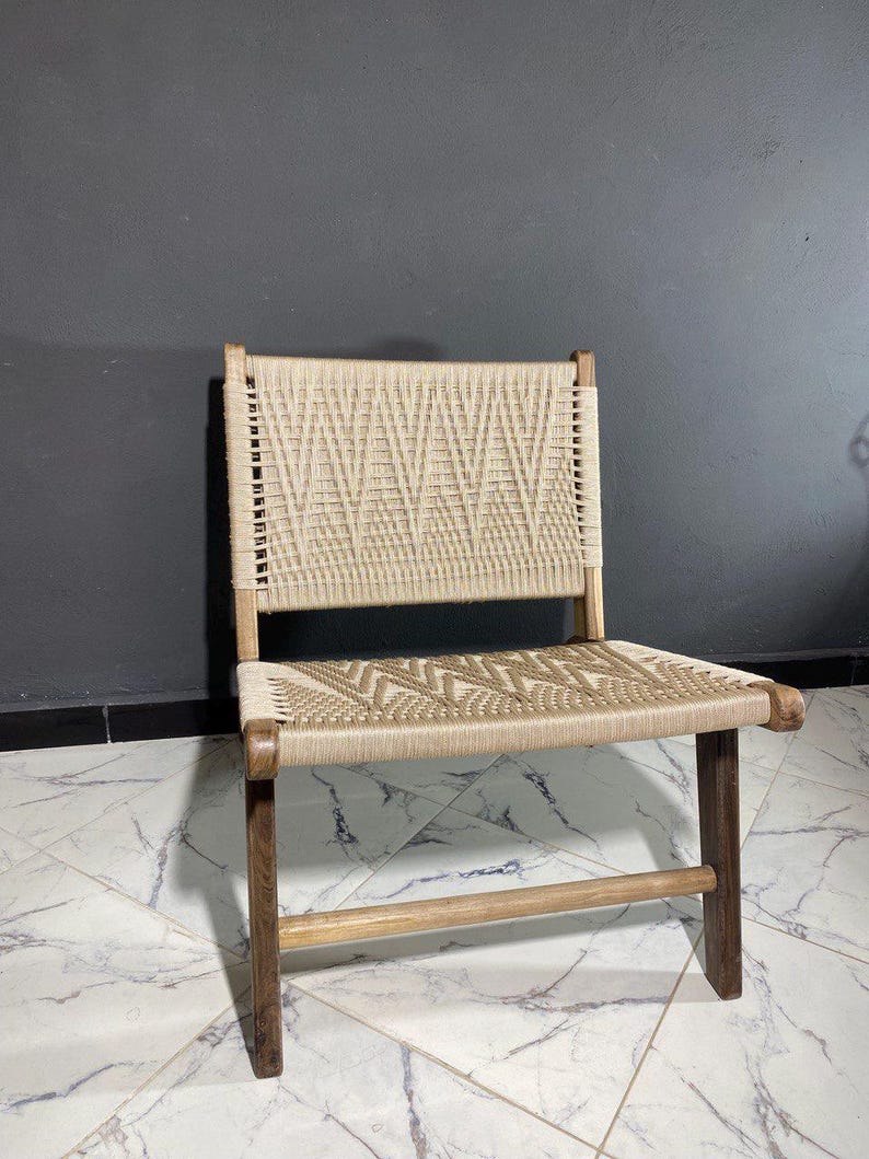 Handmade Walnut Armchair & Stool – Woven Natural Seat