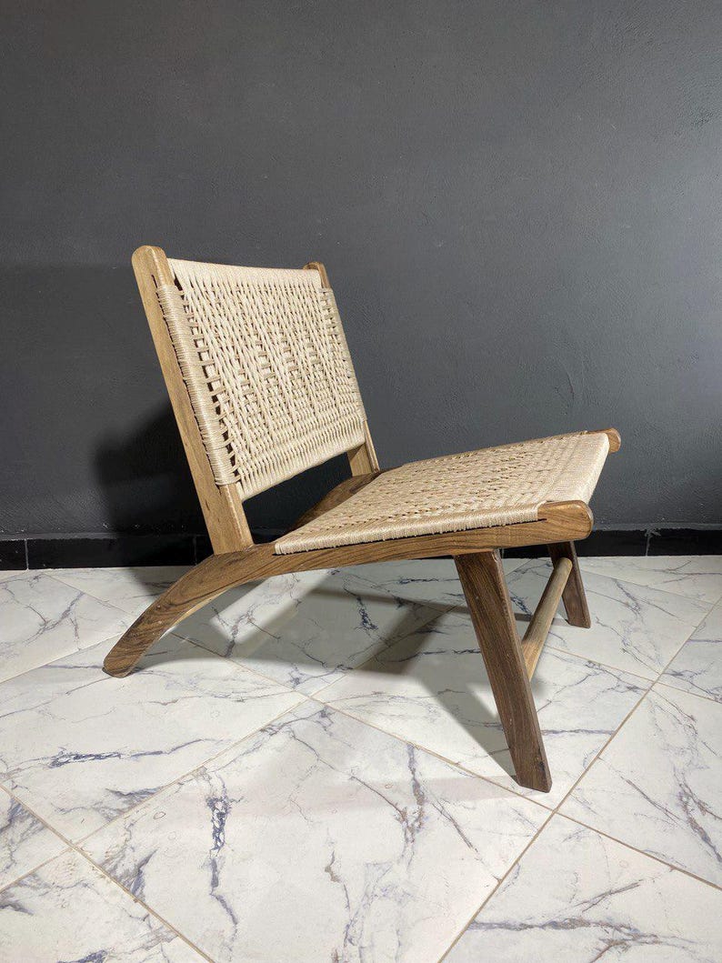 Handmade Walnut Armchair & Stool – Woven Natural Seat