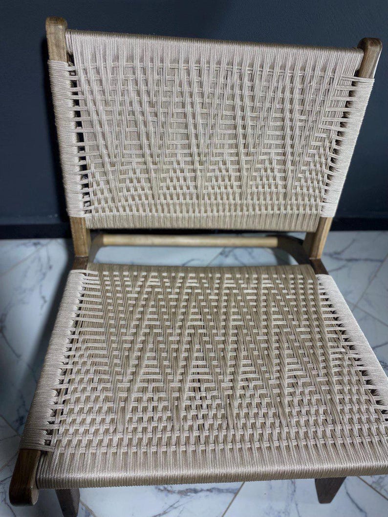 Handmade Walnut Armchair & Stool – Woven Natural Seat