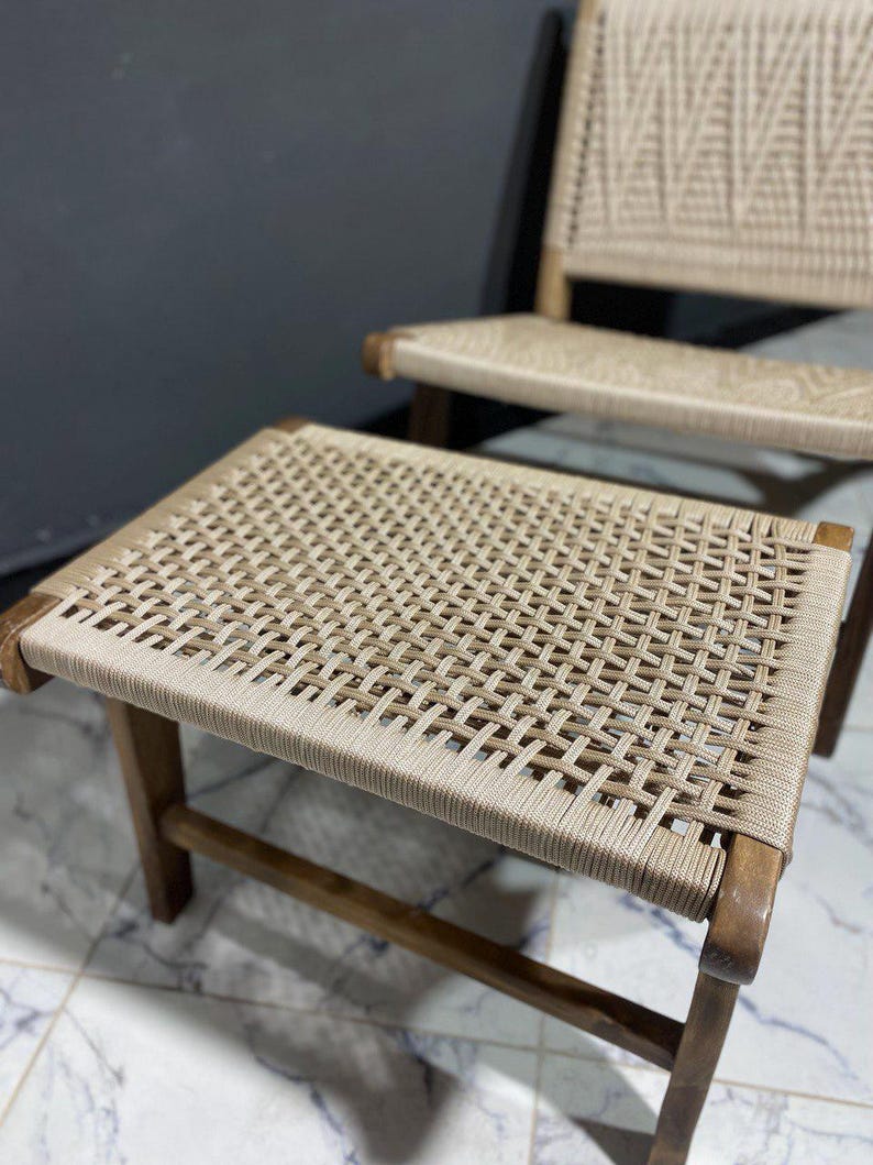 Handmade Walnut Armchair & Stool – Woven Natural Seat