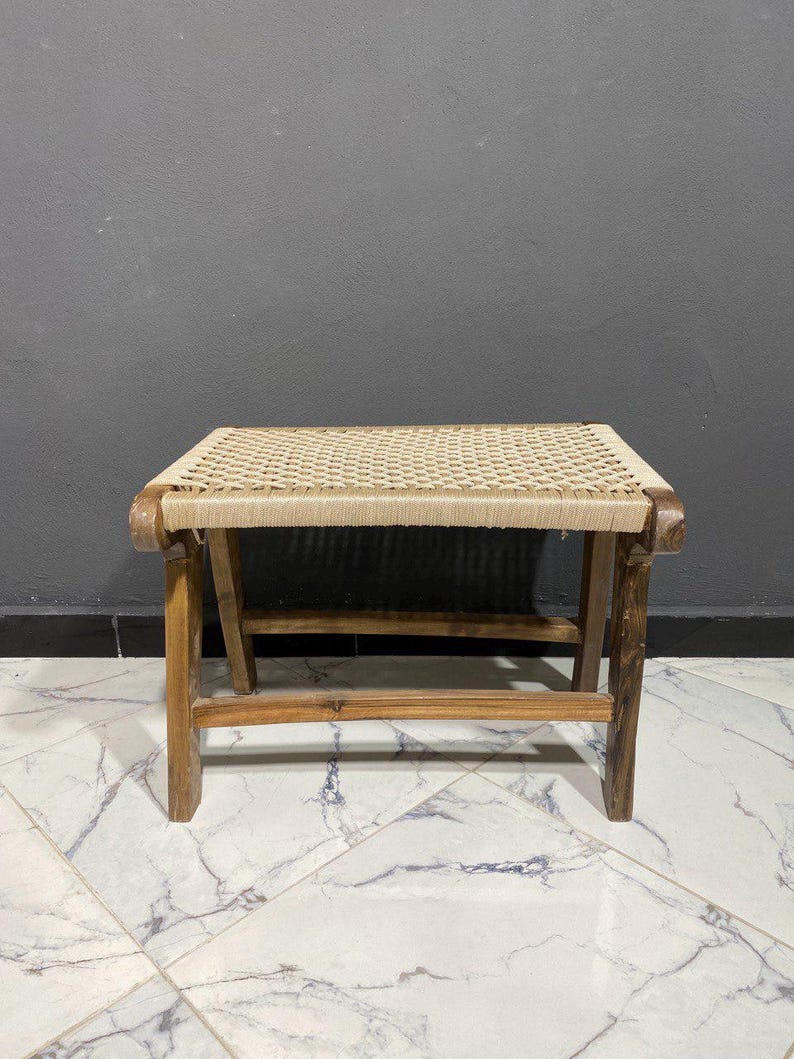 Handmade Walnut Armchair & Stool – Woven Natural Seat