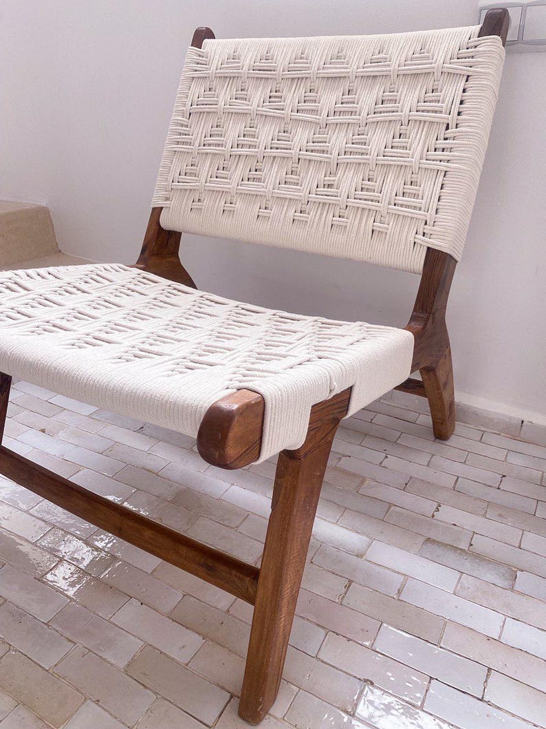 Walnut Cotton Rope Lounge Chair – Handmade Weave