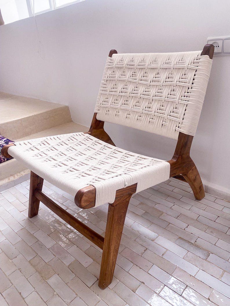 Walnut Cotton Rope Lounge Chair – Handmade Weave