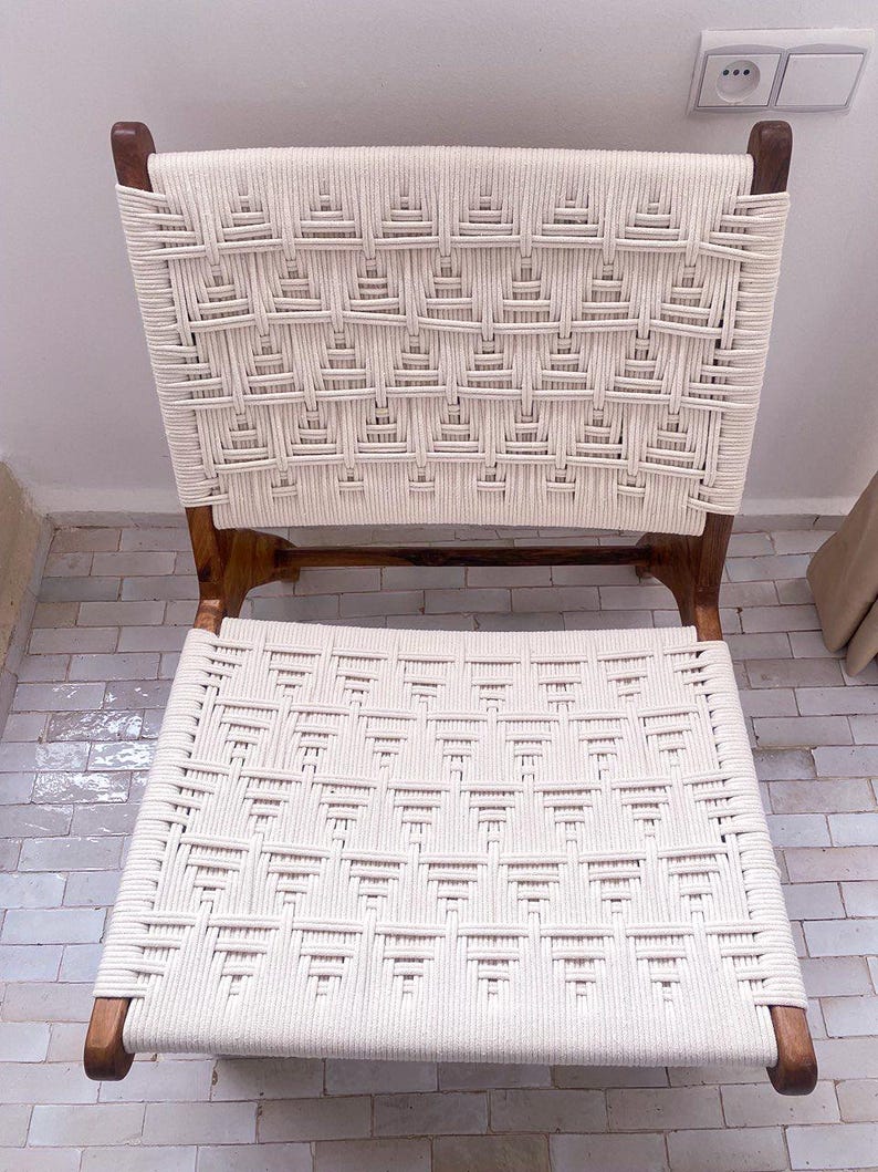 Walnut Cotton Rope Lounge Chair – Handmade Weave