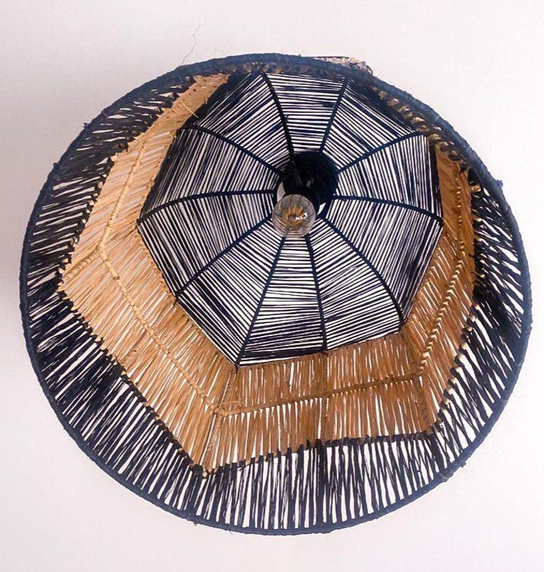Handmade Raffia Pendant Light – Black & Beige Bohemian Lamp