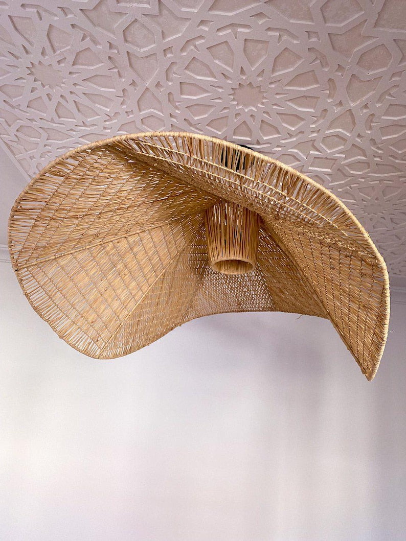 Flat Raffia Pendant Light – Bohemian Ceiling Lamp