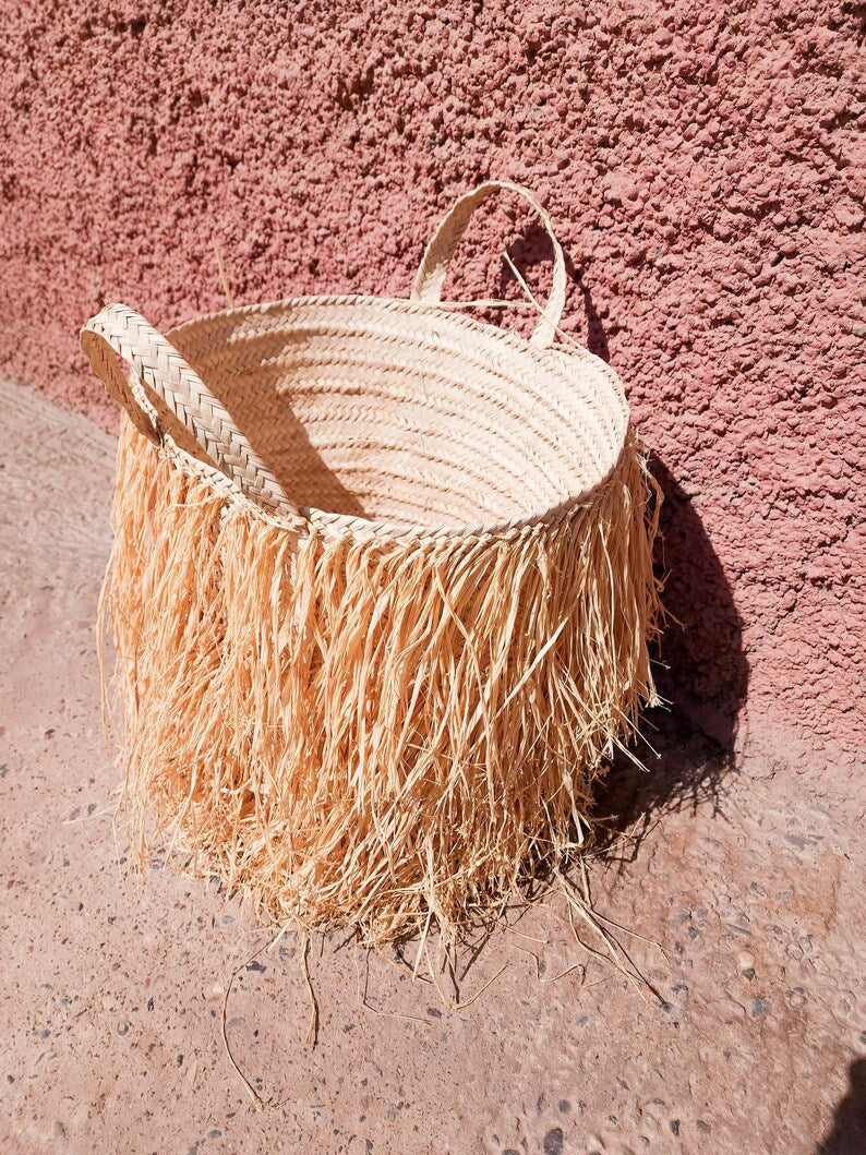 Handwoven Basket in Natural Raffia