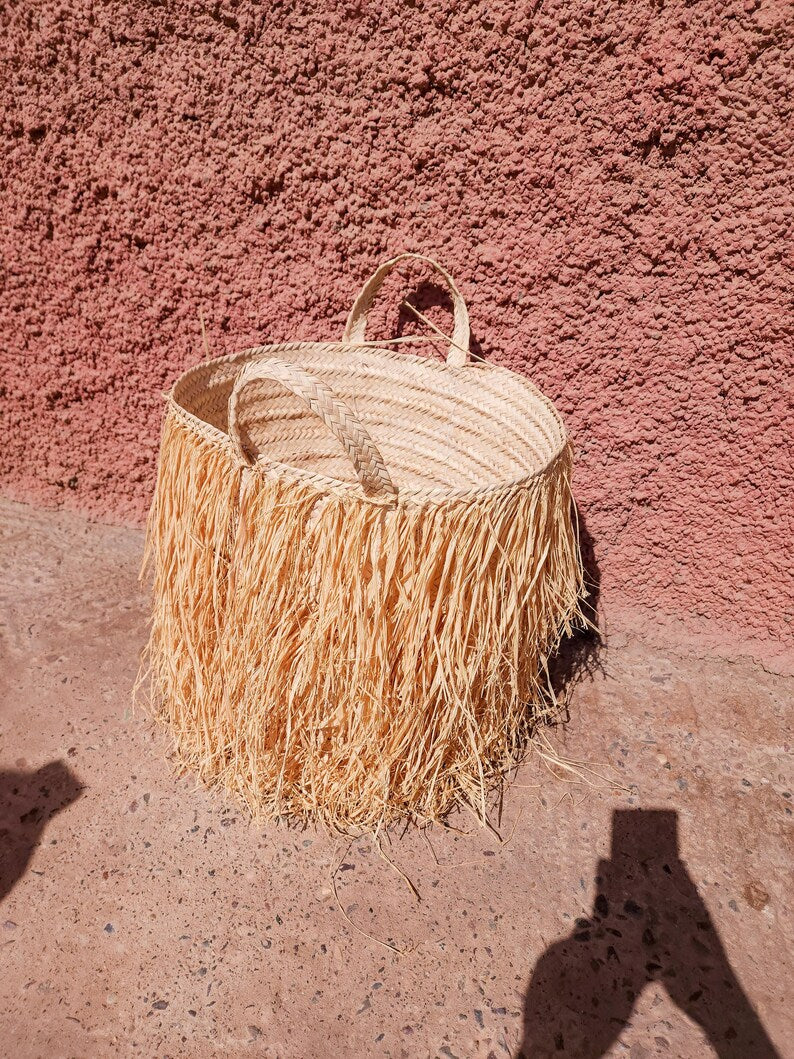 Handwoven Basket in Natural Raffia
