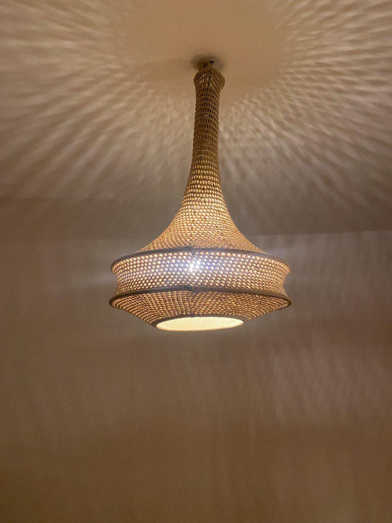 Moroccan Handmade Chandelier – Metal & Cord Boho Ceiling Light