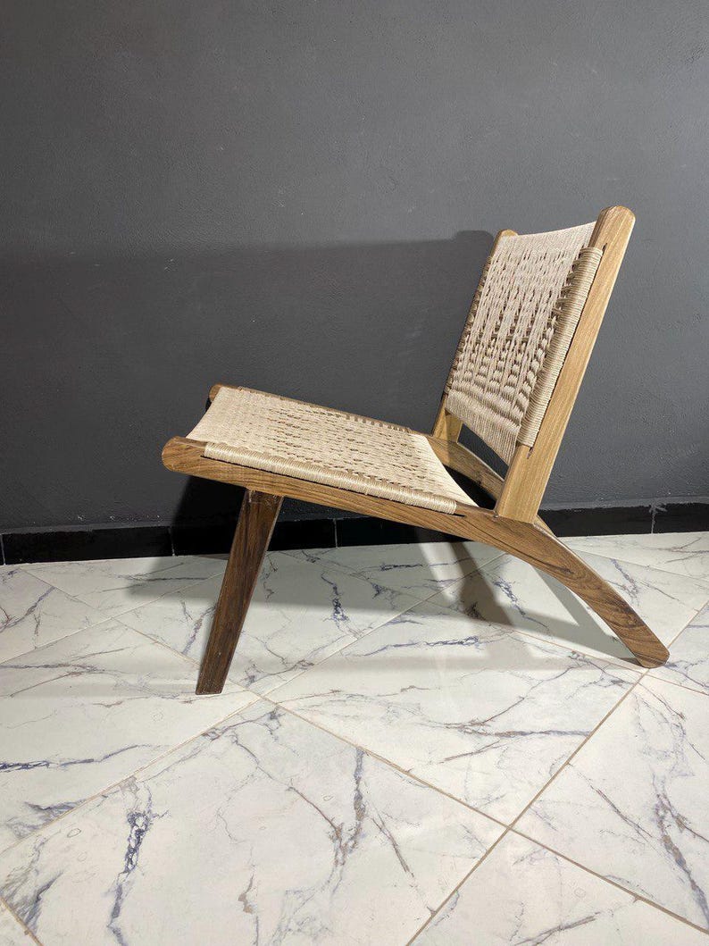 Handmade Walnut Armchair & Stool – Woven Natural Seat