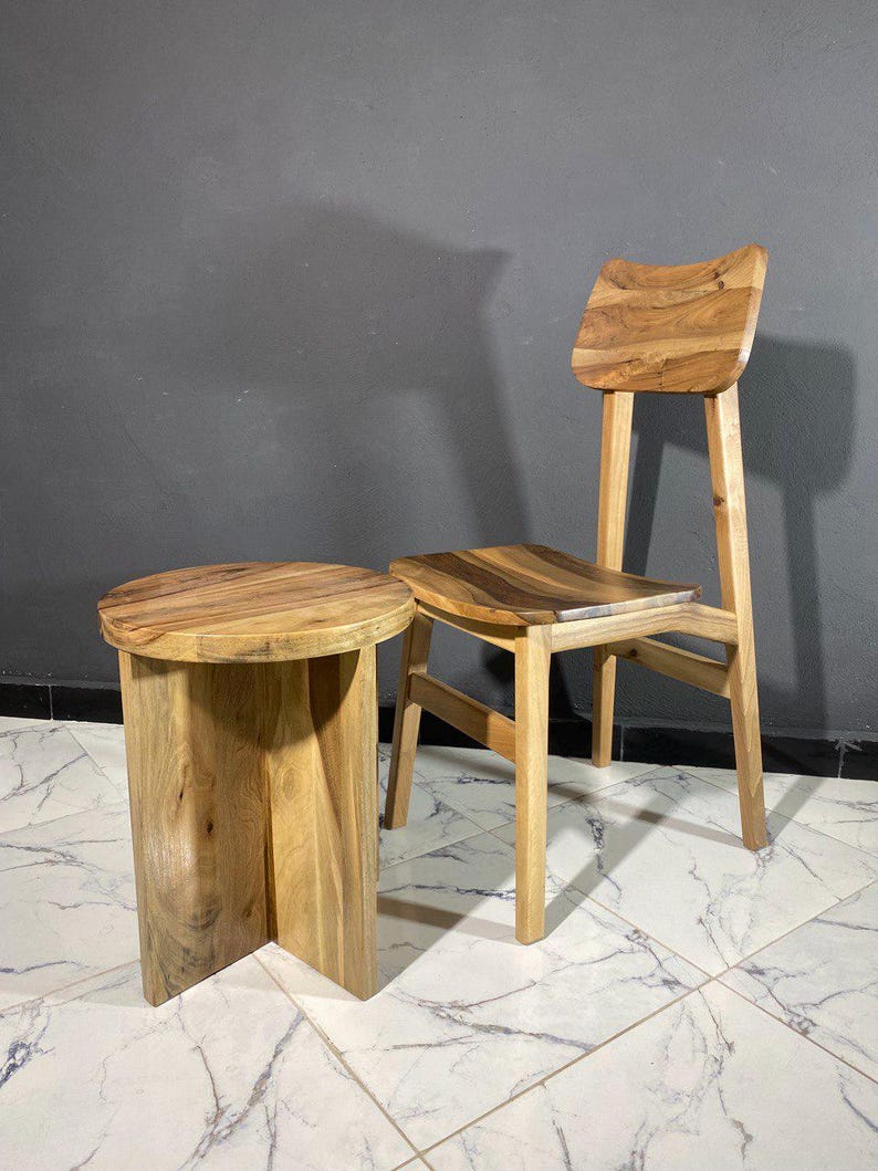 Walnut Chair & Stool Set – Rope Seat