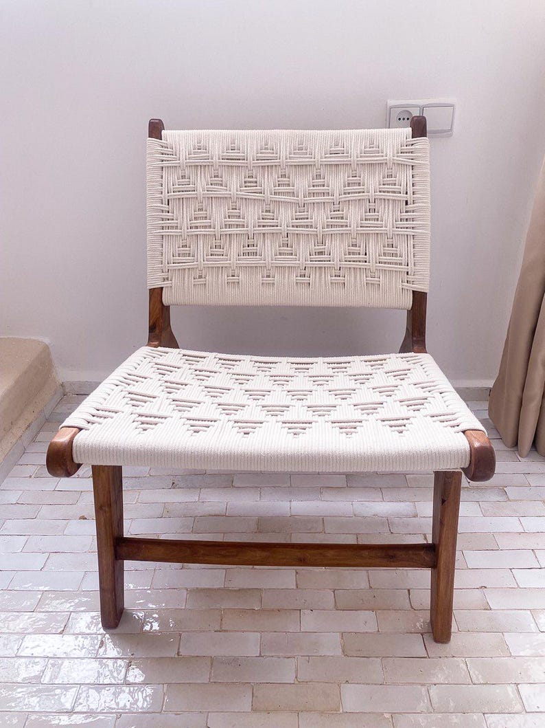 Walnut Cotton Rope Lounge Chair – Handmade Weave