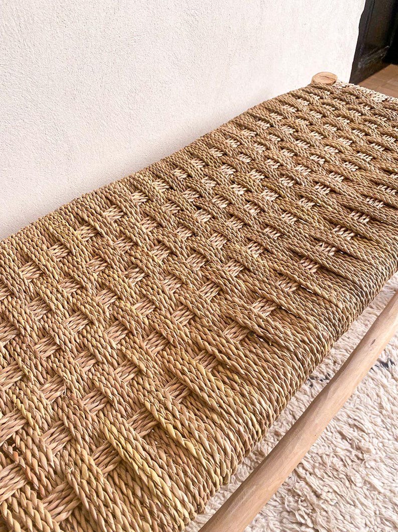 Moroccan wooden and rope bench