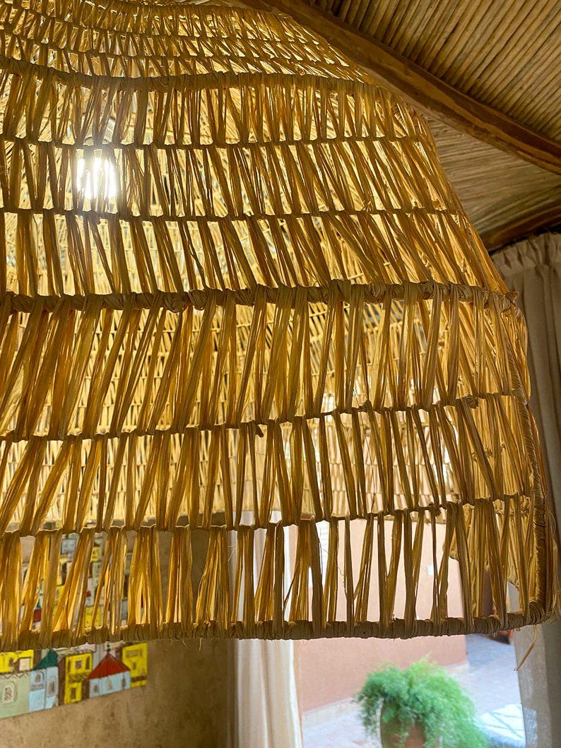 Handwoven Raffia Pendant Light – Large Natural Ceiling Lamp