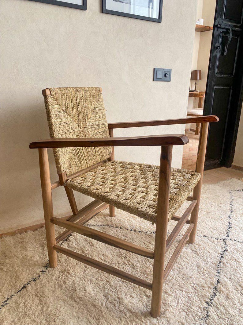 Walnut Rope Armchair – Handmade with Natural Weave