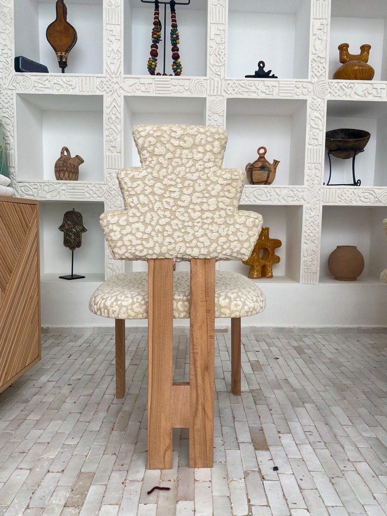 Bouclé Upholstered Accent Chair – Handmade Wood Frame