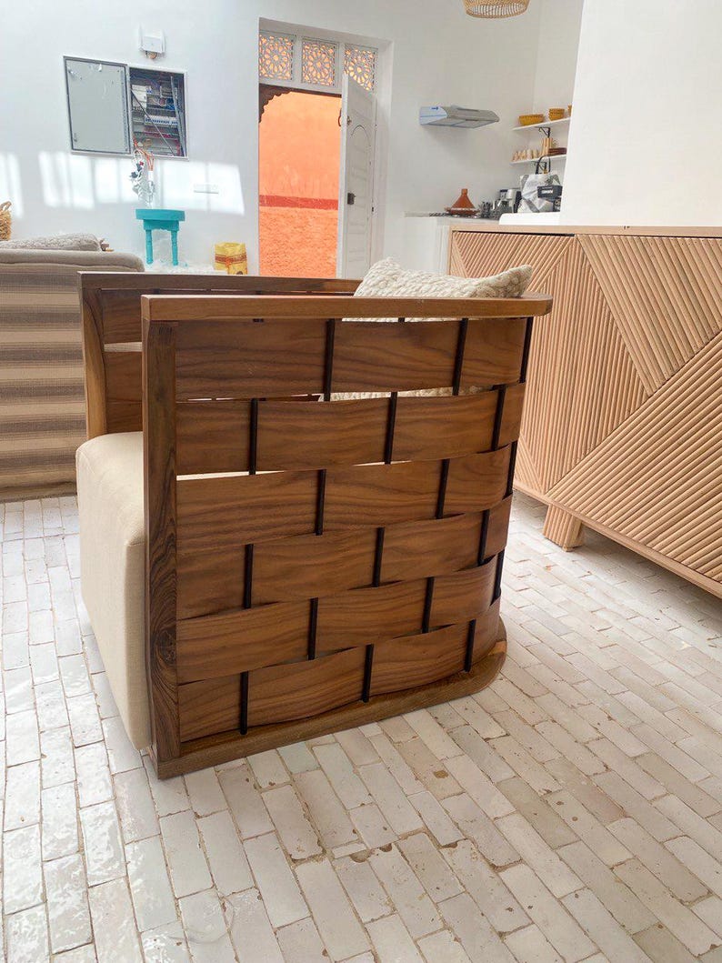 Walnut Barrel Lounge Chair – Handmade with Cushion