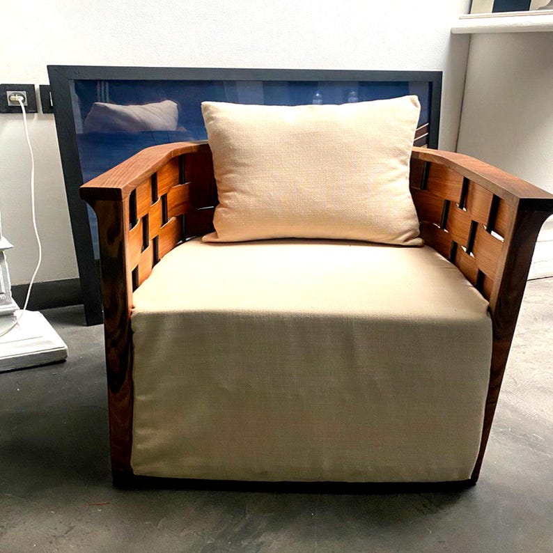 Walnut Barrel Lounge Chair – Handmade with Cushion