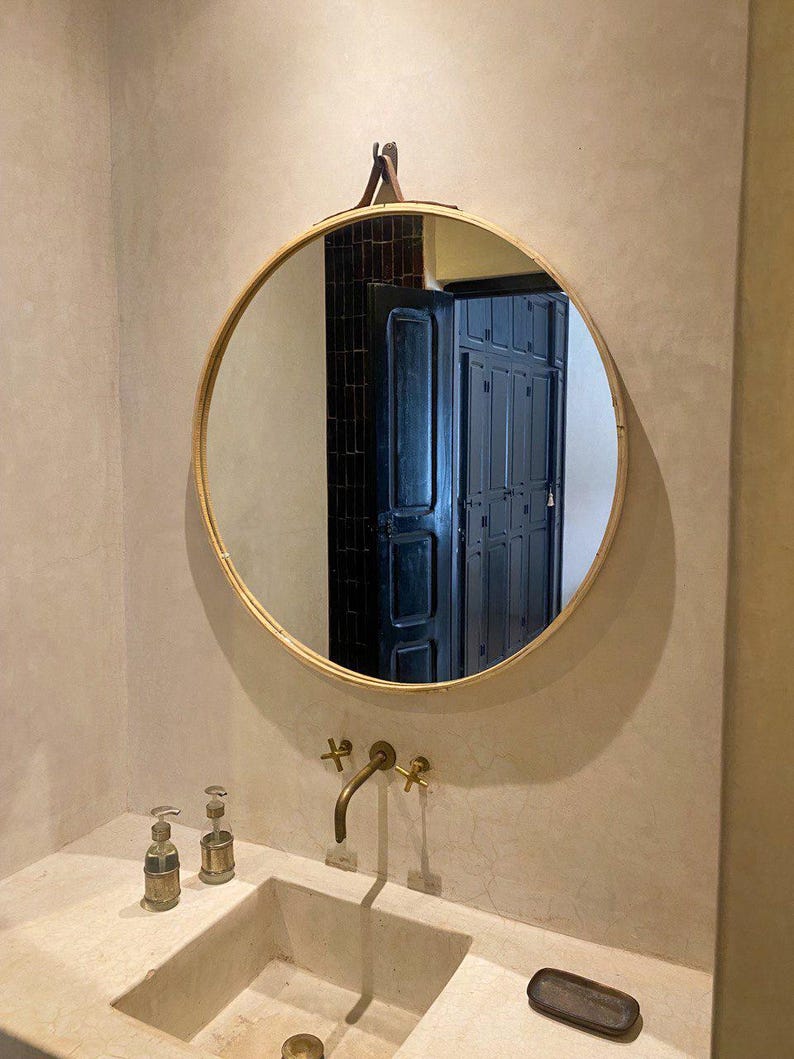 Handmade Round Brass Mirror – Modern Moroccan Wall Décor
