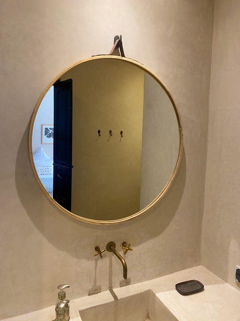 Handmade Round Brass Mirror – Modern Moroccan Wall Décor