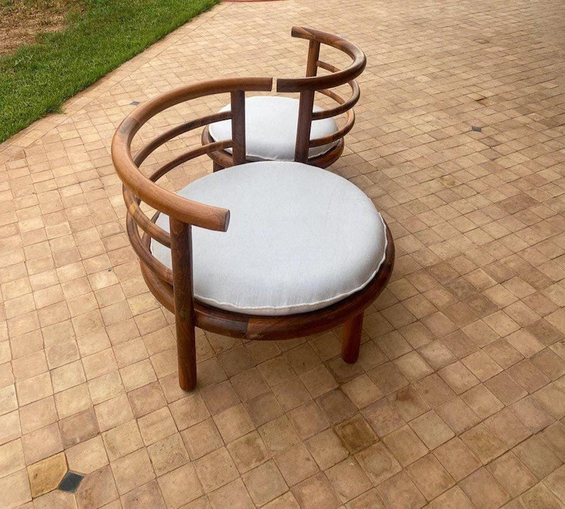 Walnut Round Lounge Chair – Handmade with Cushion