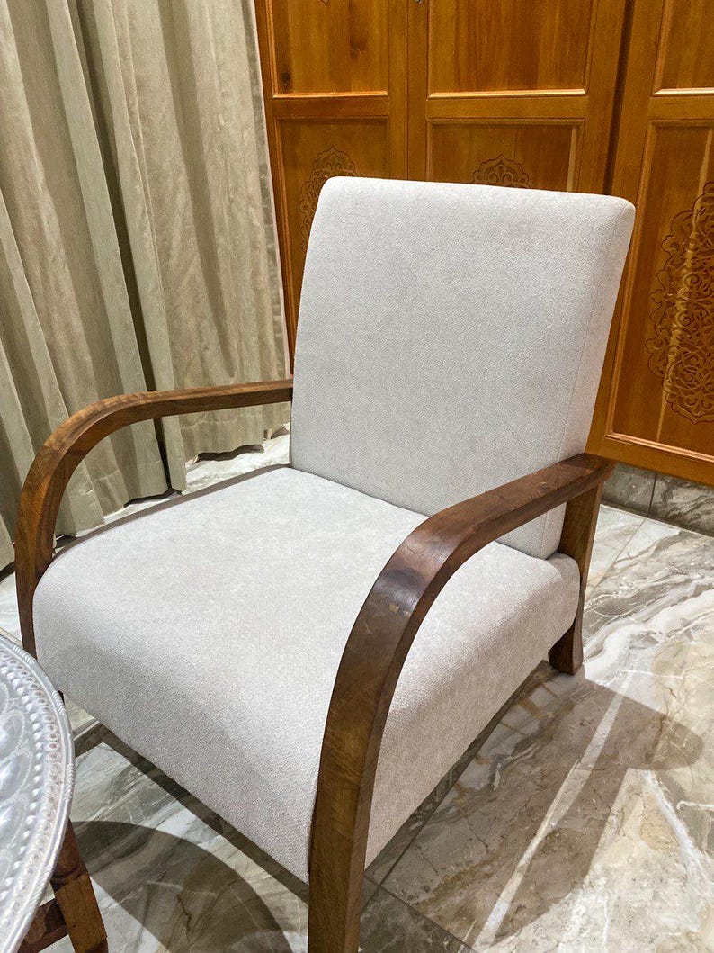 Upholstered Armchair with Walnut Wood Frame – Handmade