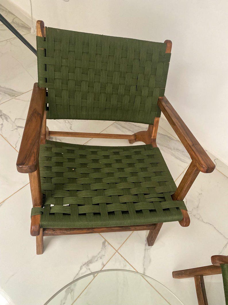 Walnut Armchair – Handmade with Green Woven Seat