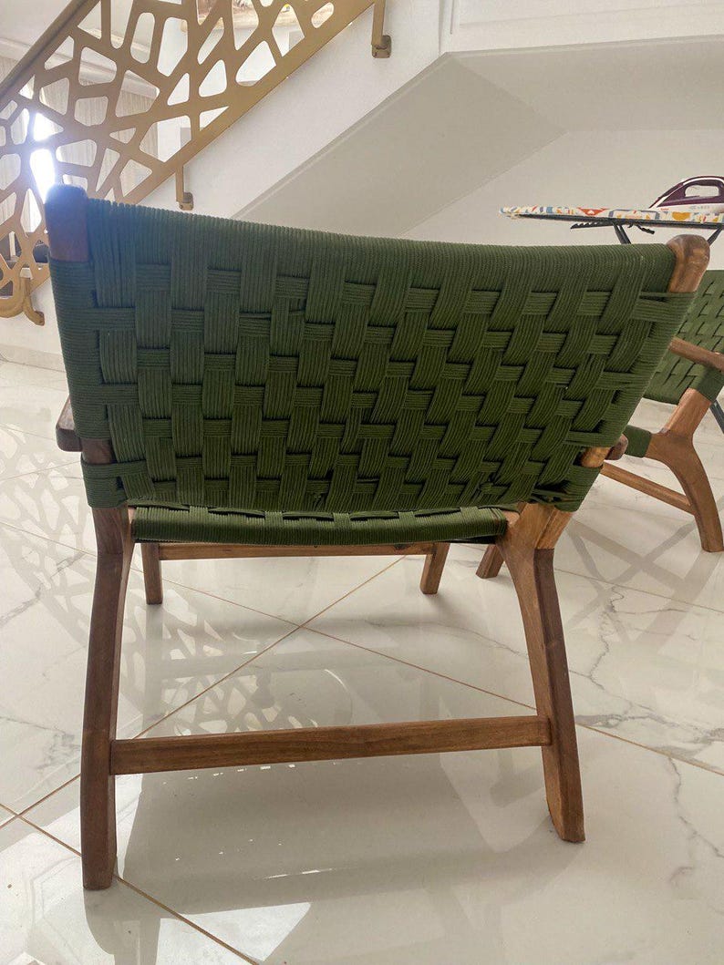 Walnut Armchair – Handmade with Green Woven Seat