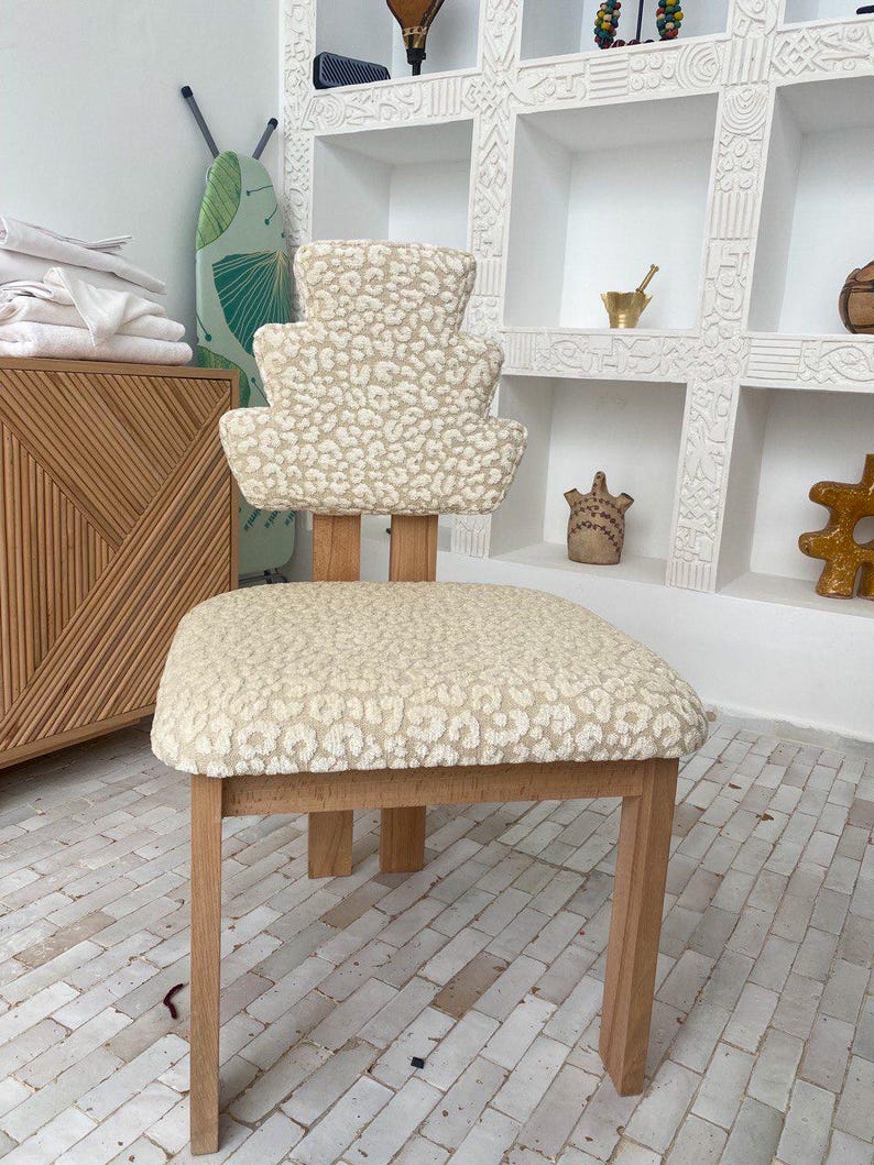 Bouclé Upholstered Accent Chair – Handmade Wood Frame