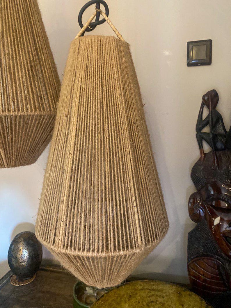 Set of 2 Large Jute Pendant Lamps – Handmade Boho Rope Ceiling Lights