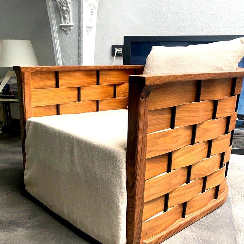 Walnut Barrel Lounge Chair – Handmade with Cushion